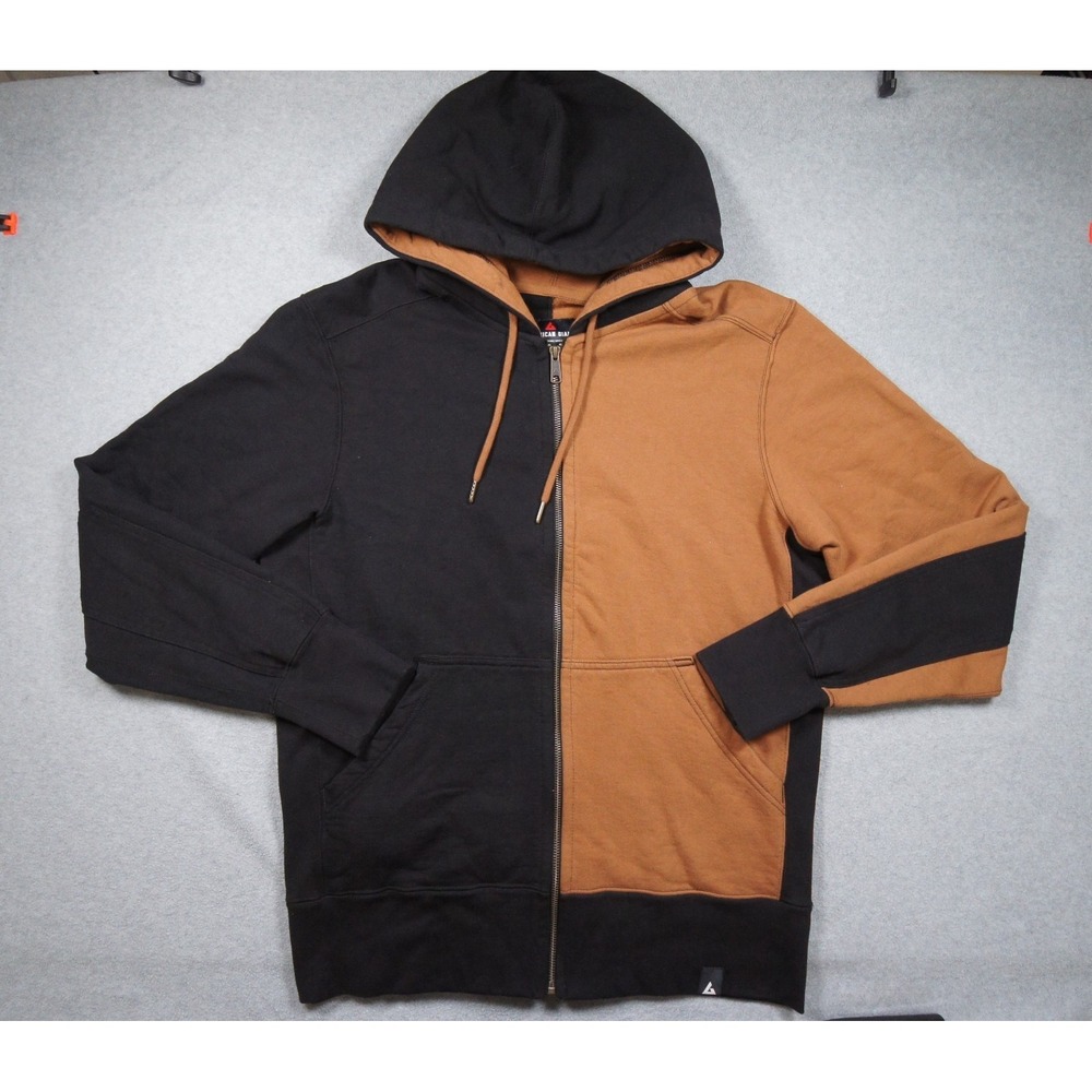 American Giant Hoodie Mens Large Black Brown Full Zip Colorblock Sweatshirt